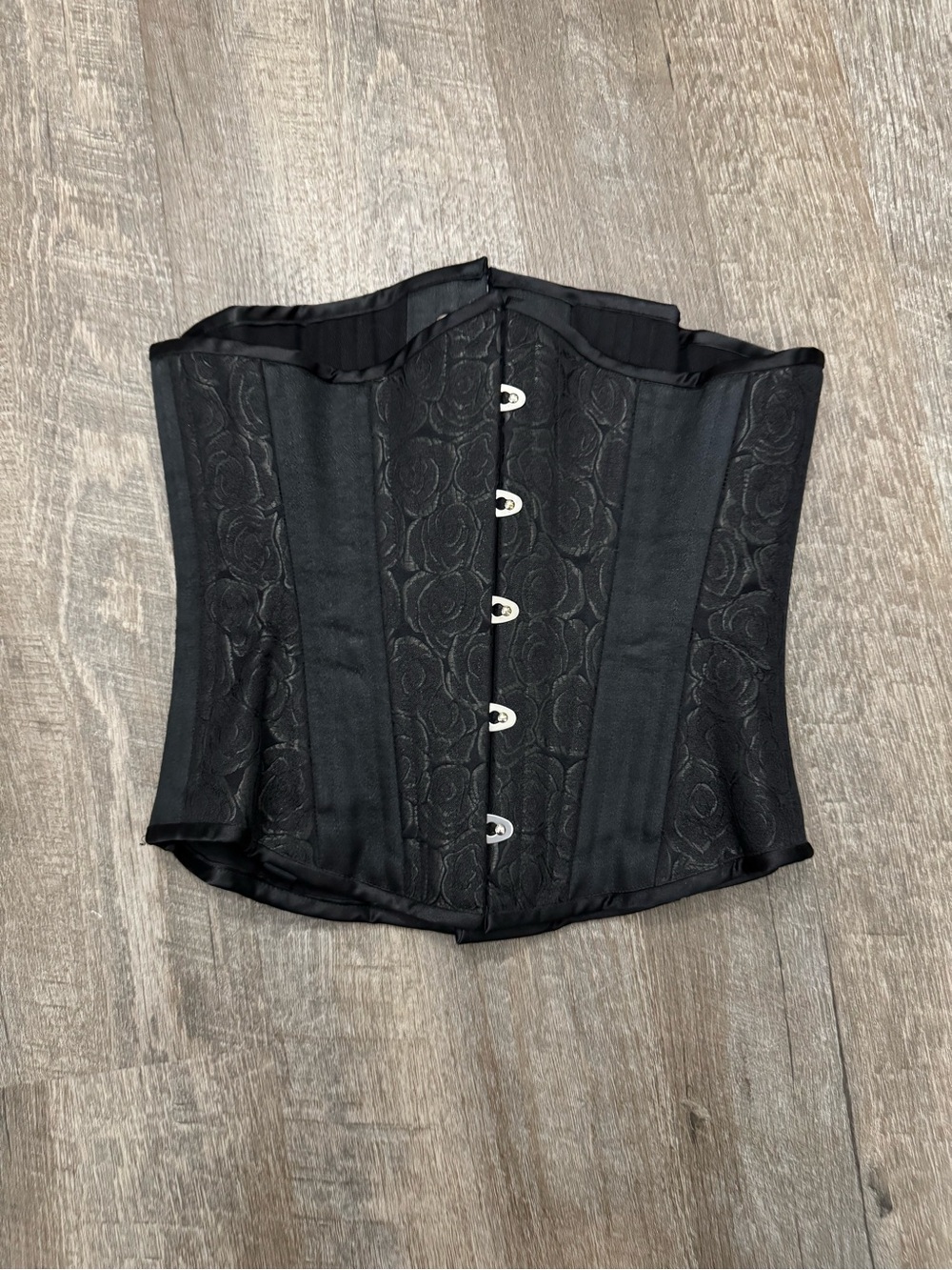 Silk Brocade Black Floral Underbust Corset Sz 24 (XS - S)